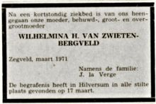 1971 Overlijden Wilhelmina Hendrika Bergveld‏‎ [1884 - 1971].